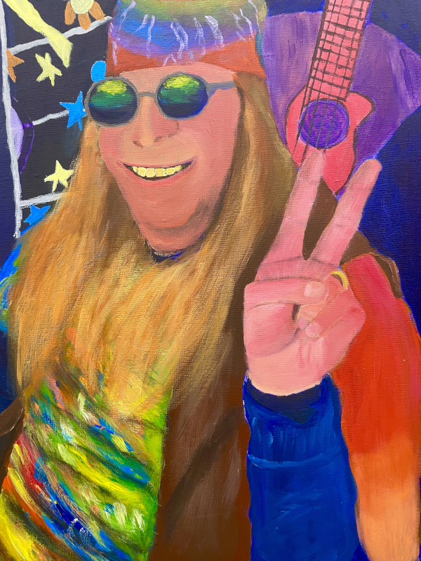 bob in hippie attire